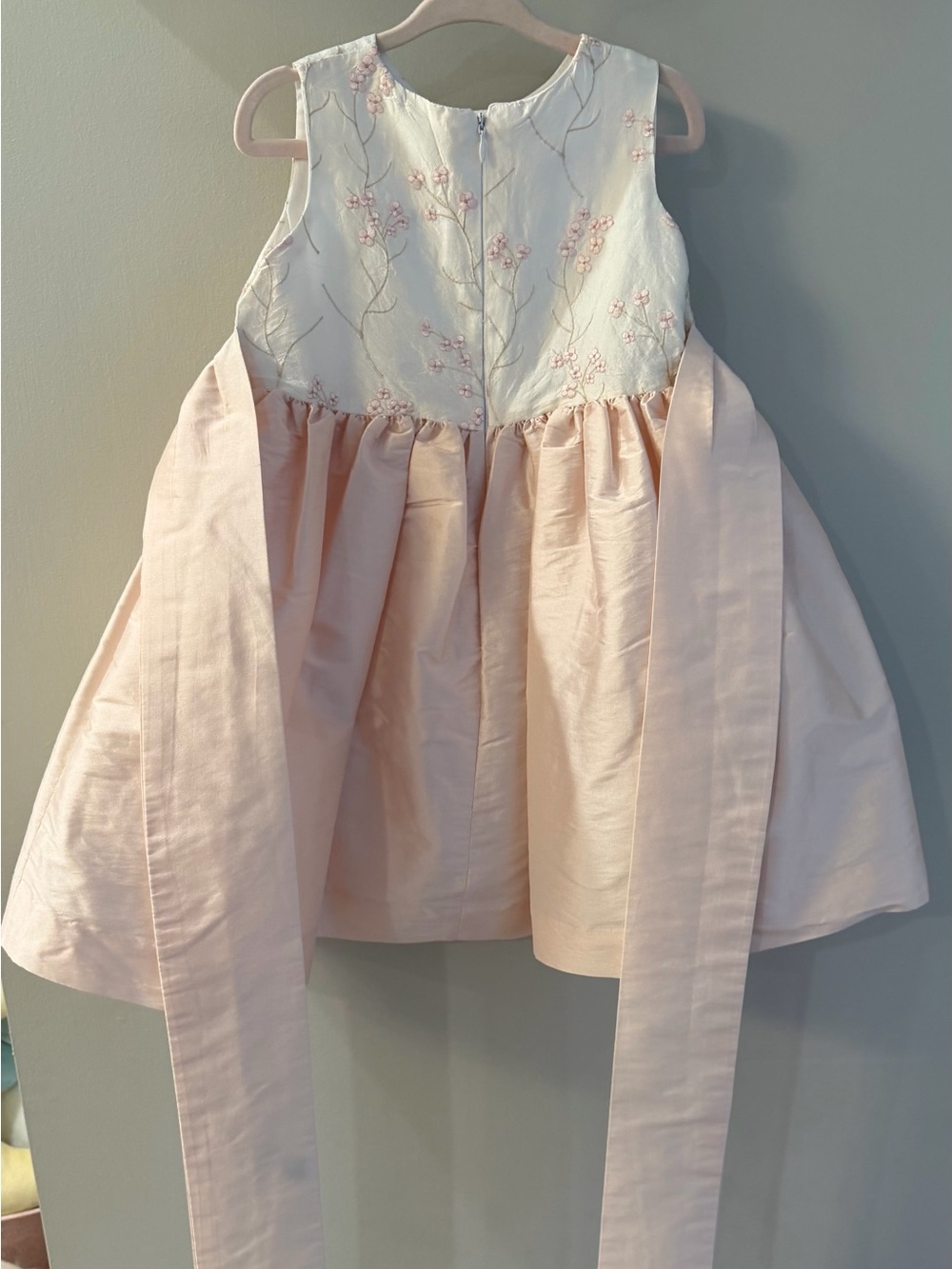 Girls' Pink Floral Embroidered Sash Formal Dress